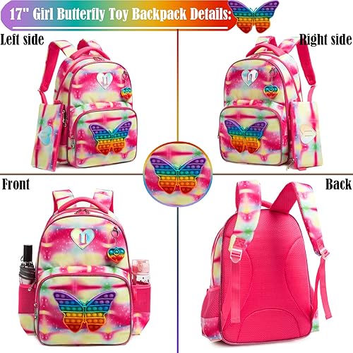 Miniatura 3 de Mochila antiestrÃ©s para niÃ±as con burbujas para presionar y reventar, para niÃ±as, Sombrero., 17"