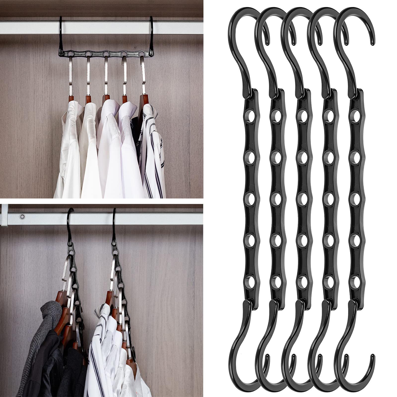 5Pcs Space Saving Hangers - Multiple Hangers in One for Trouser and Coat, Space Savers for Clothes in Room