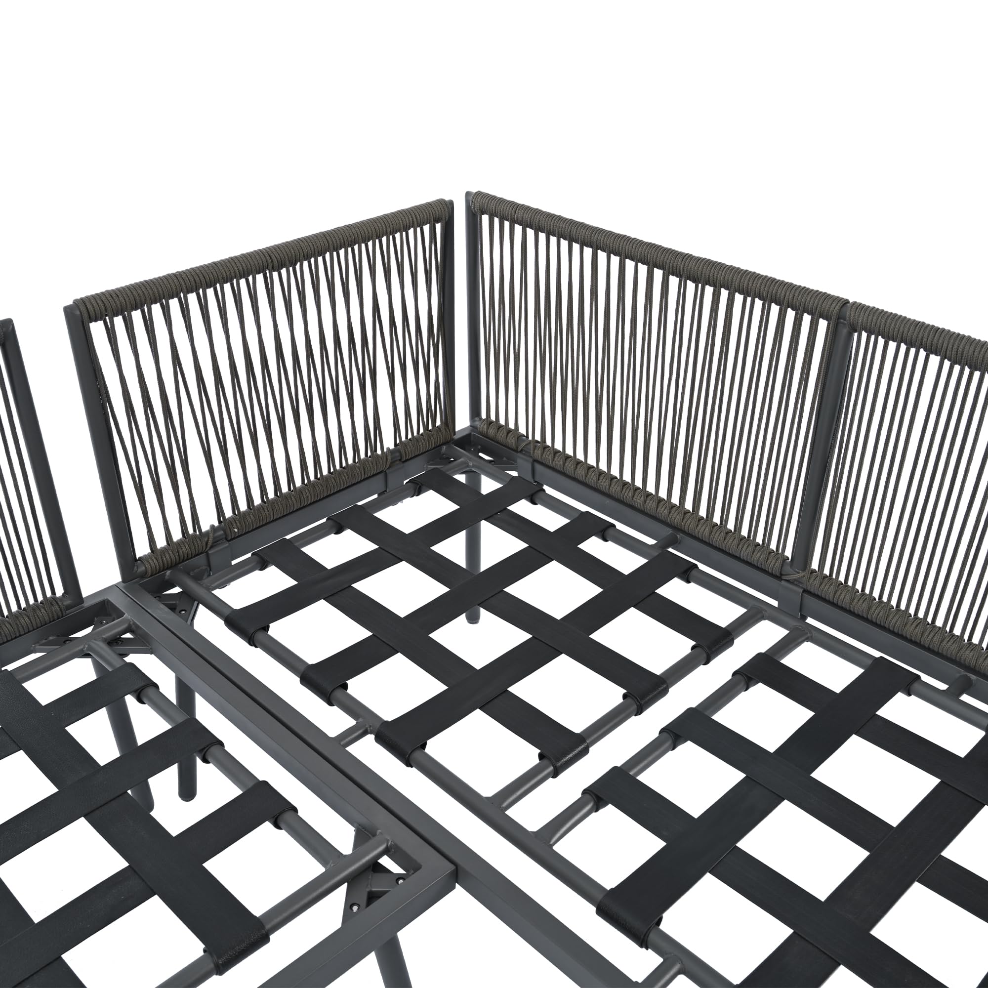 Zepneiy Ensemble de Meubles de Jardin en L, Ensemble de chaises Longues en Fer avec Coussins d'assise et Pieds réglables, 2 canapés et 1 Table, Gris (Coussins d'assise Inclus)