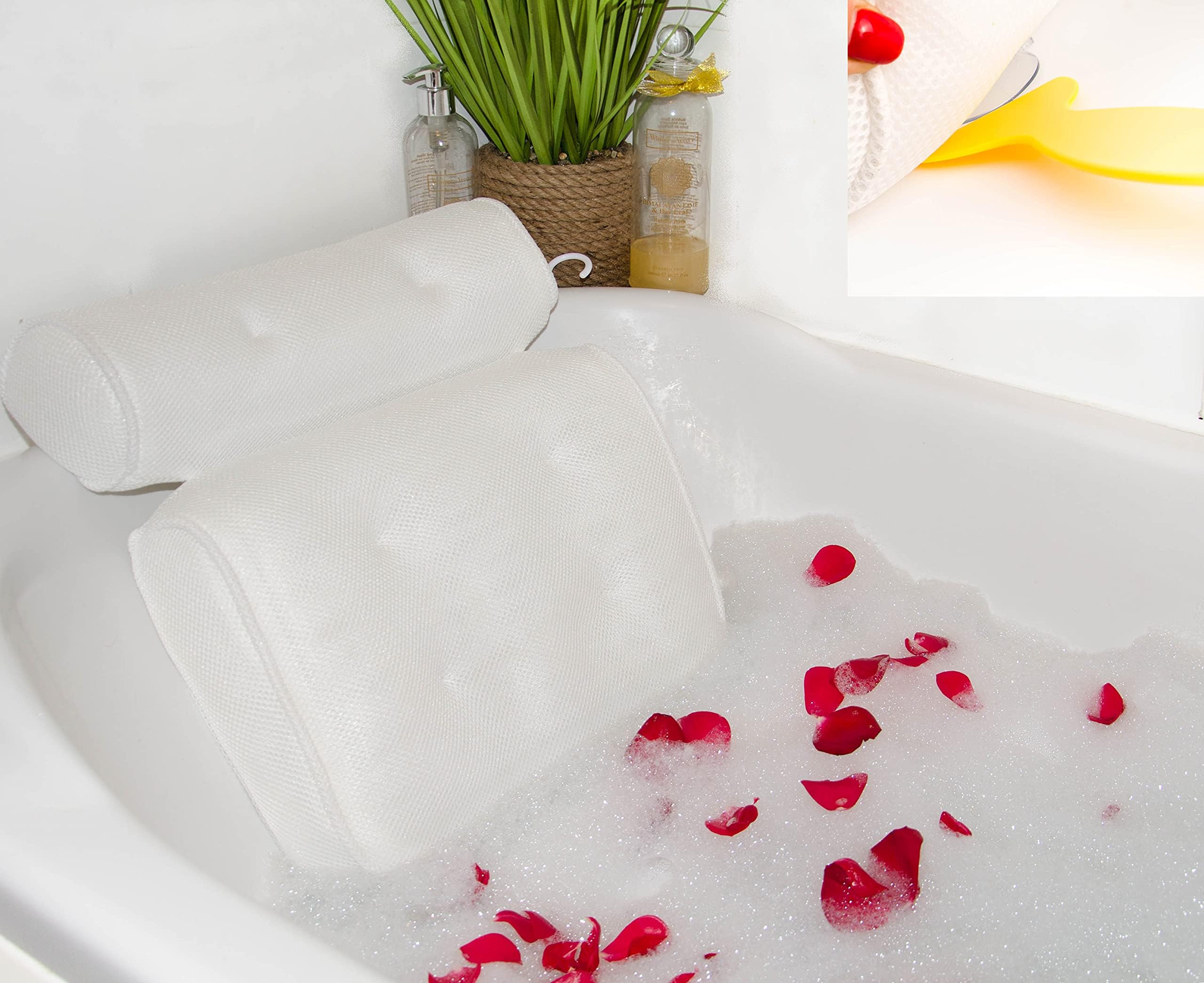 Hoboe Bath Pillow, with 6 strong suction cups-Machine Washable Bath Cushion, Bath Pillows for head and neck Waterproof, Bathroom Accessories, Gifts for Women