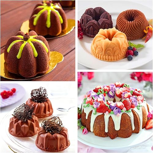 Miniatura 8 de Palksky Mini tubo estriado de silicona 6-cavidad (3PCS), multi-cavidad pequeña pastel hornear pan, mini moldes para chocoflan