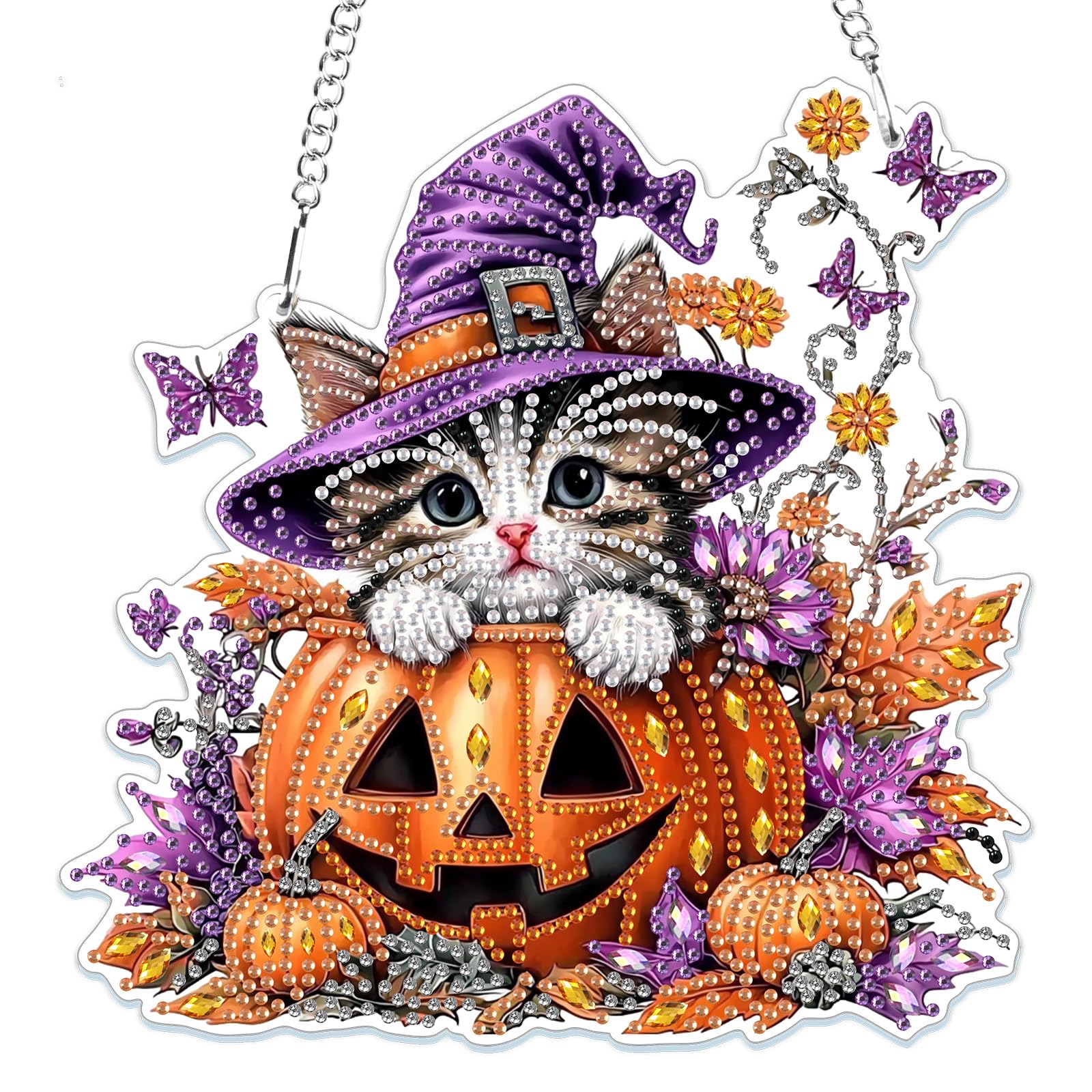 MOGTAA Halloween Diamond Art Hanging Ornaments with Chain