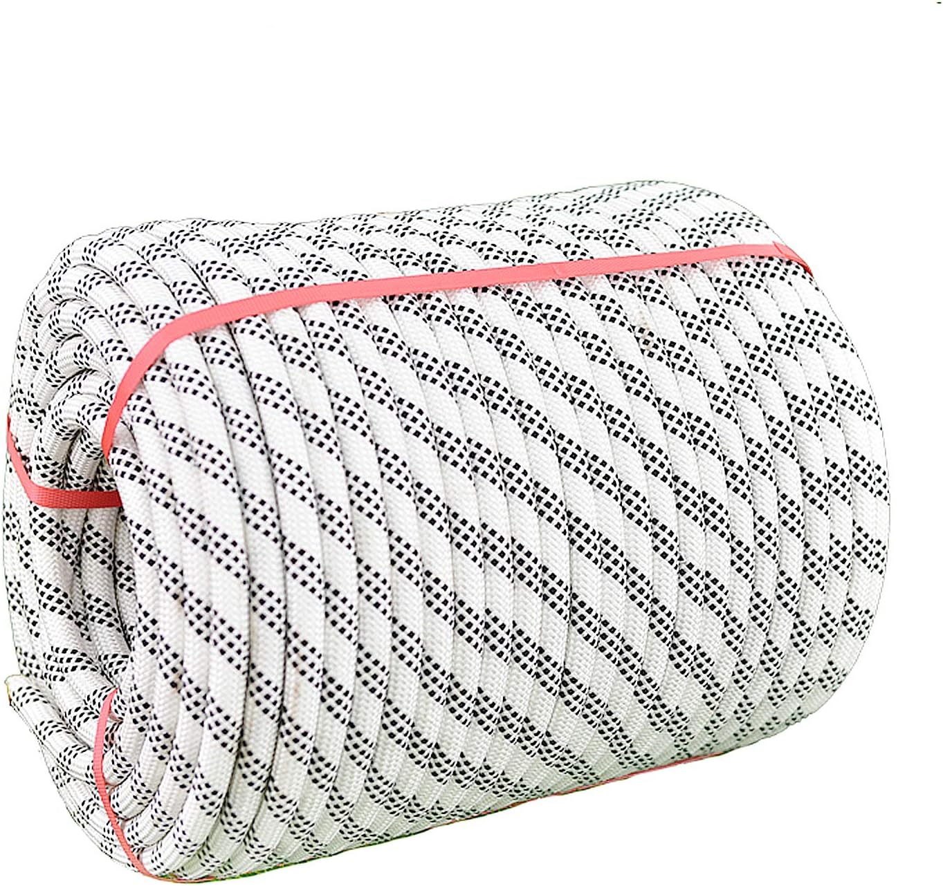 Double Layer Braided Aerial Work Rope 14/16mm Outdoor Polyester Wear-Resistant Auxiliary Binding Rope (White and Black Stripes)(Size:14mm x 20M)