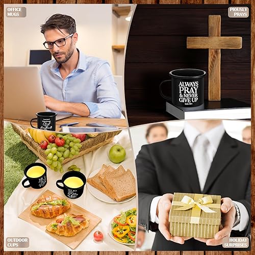 Miniatura 5 de Mifoci Tazas esmaltadas cristianas con asa, tazas de café inspiradoras cristianas, regalo con versículo de la Biblia, tazas de campamento