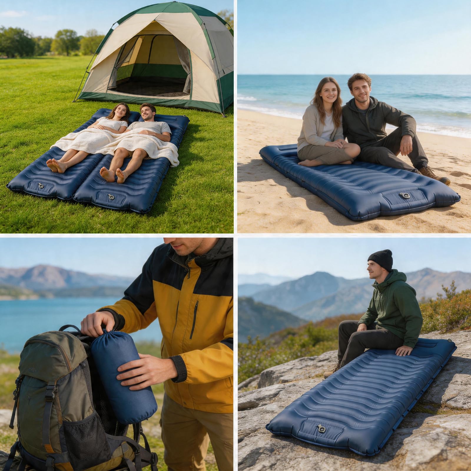 Colchoneta autoinflable para exteriores, 14 cm, colchón de aire grueso, colchoneta para acampar con almohada, plegable, esterilla de camping compacta, para senderismo, viajes, playa, 192 x 68 x