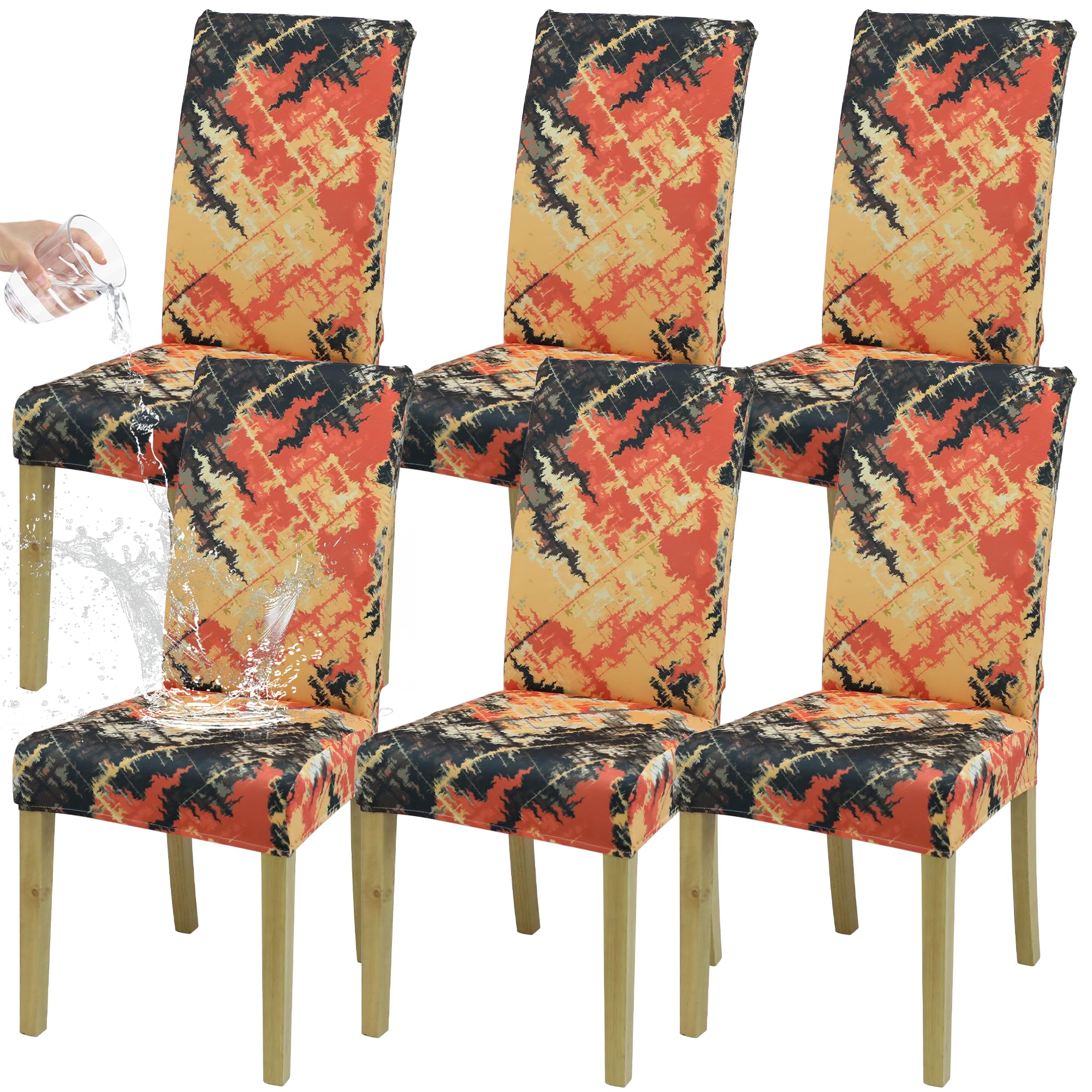 DREAHOTEXTIL coprisedia con schienale、coprisedia elasticizzati、coprisedie antigraffio gatto、copri sedia da ufficio (set da 2/4/6 pezzi con schienale) per salotti, cucine, feste e hotel. (6, Fiamma)