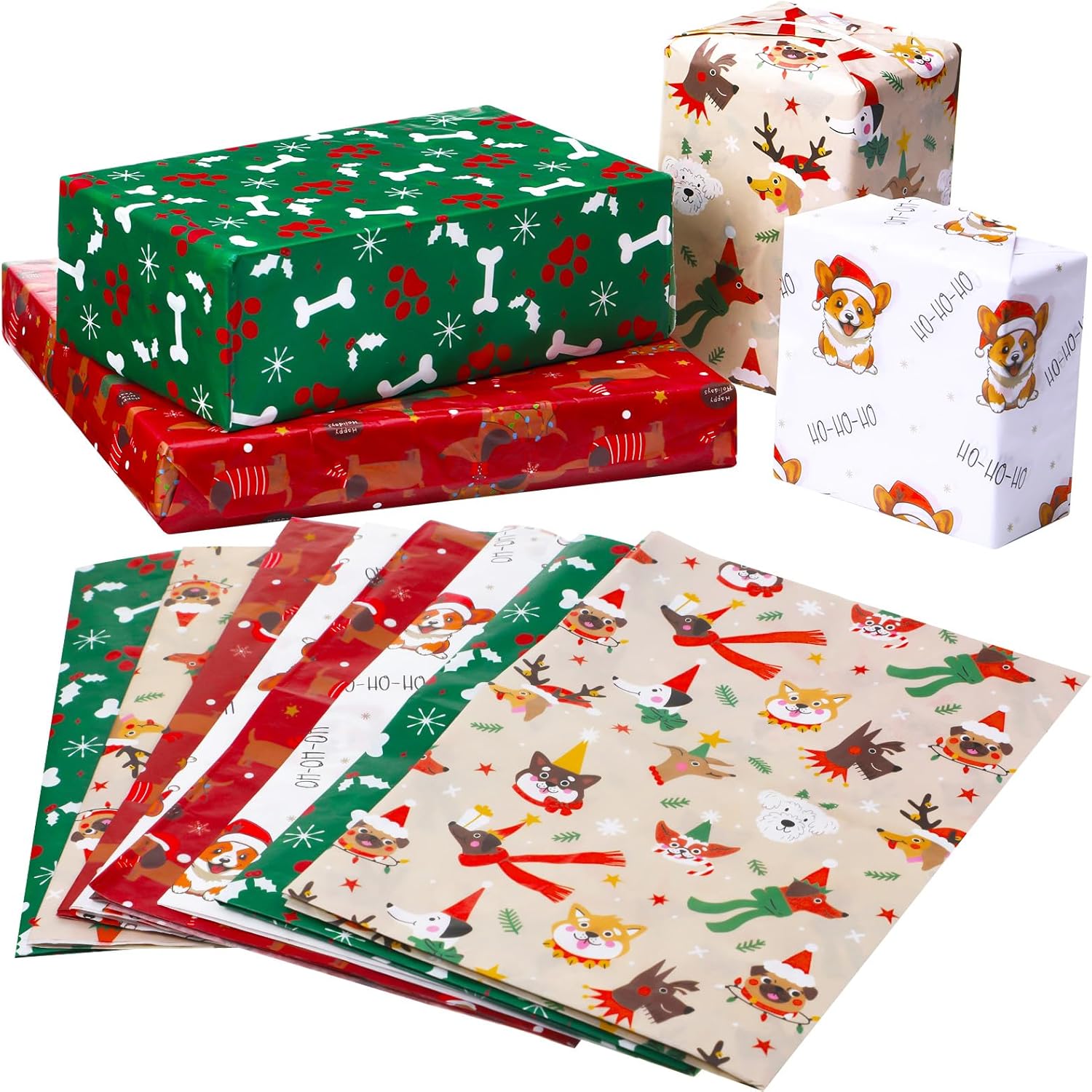 Fullhawl 12 Sheets Dog Christmas Wrapping Paper Funny Dog