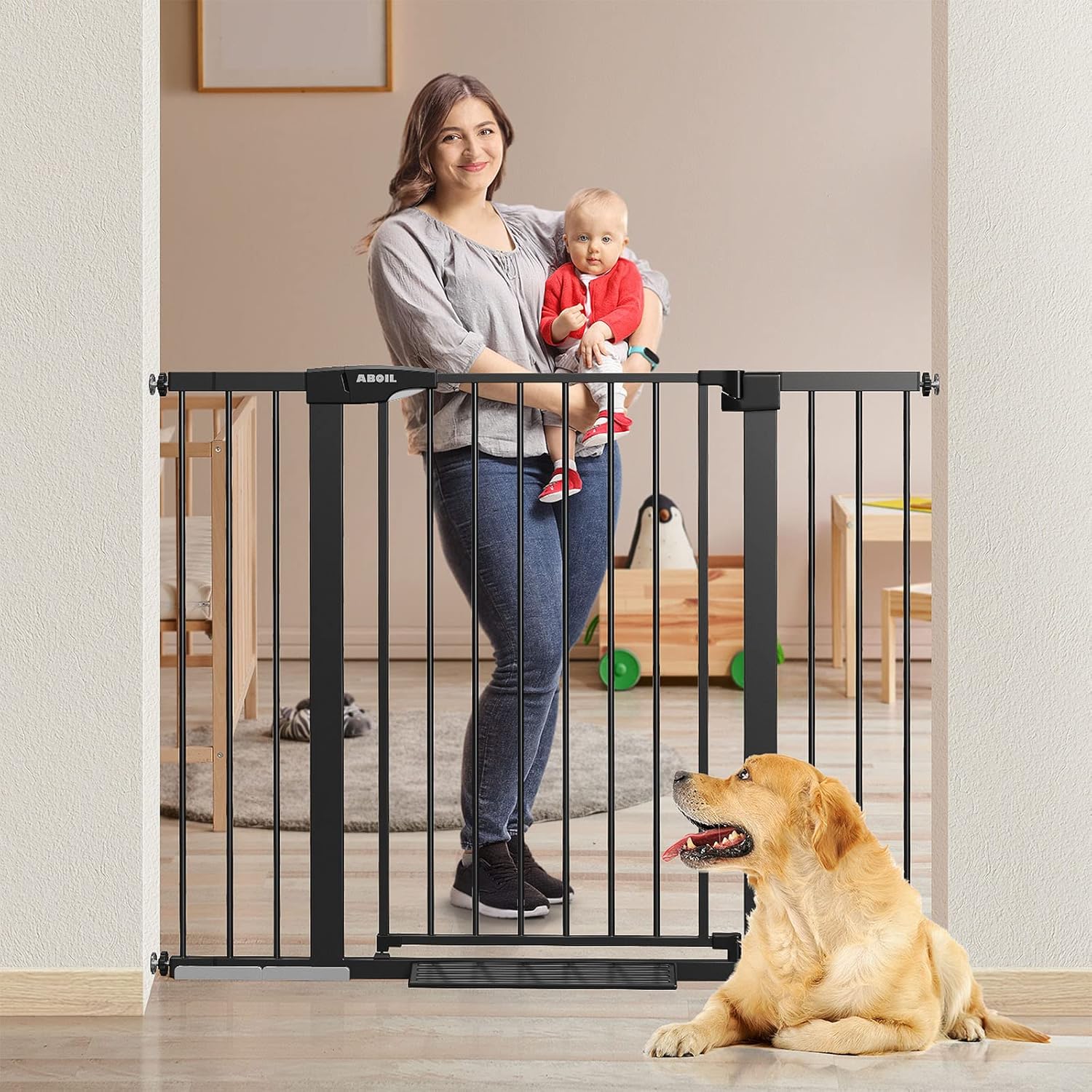 ABOIL 36'' Extra Tall Black Baby Gate for Stairs Doorways