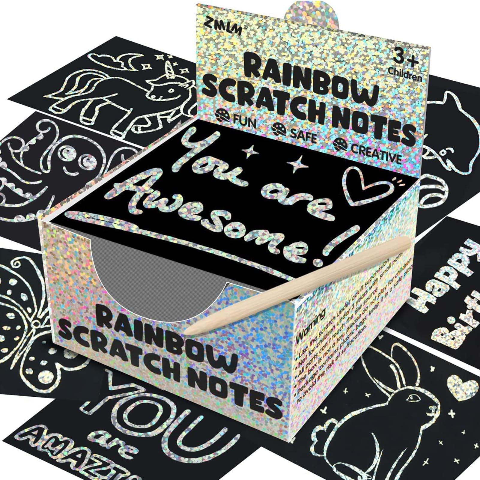 KASTWAVE Rainbow Scratch Paper, Scratch Art Glittery Notes, 165 Glitter Art Notes, Mini Scratch Art Cards, Great for Arts, Crafts, DIY Projects, Party Favors, Christmas Gifts for Boys & Girls