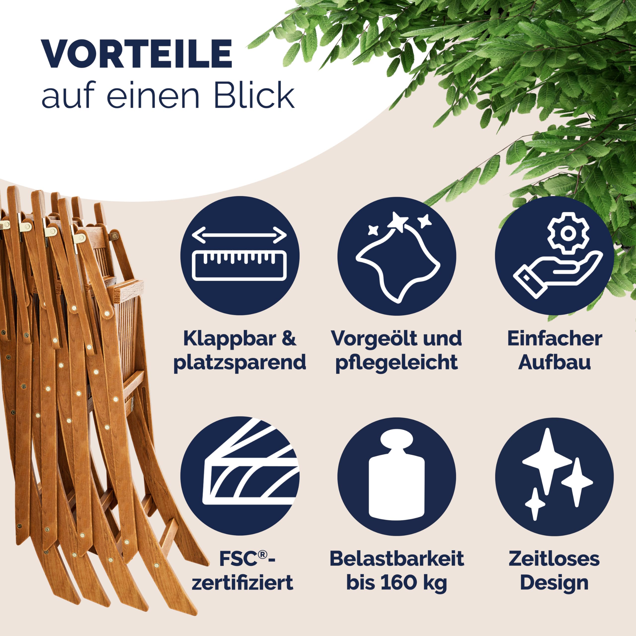 Casaria 4er Set Gartenstuhl Sydney FSC®-zertifiziertes Akazienholz klappbar Klappstuhl Hochlehner Garten Klappsessel