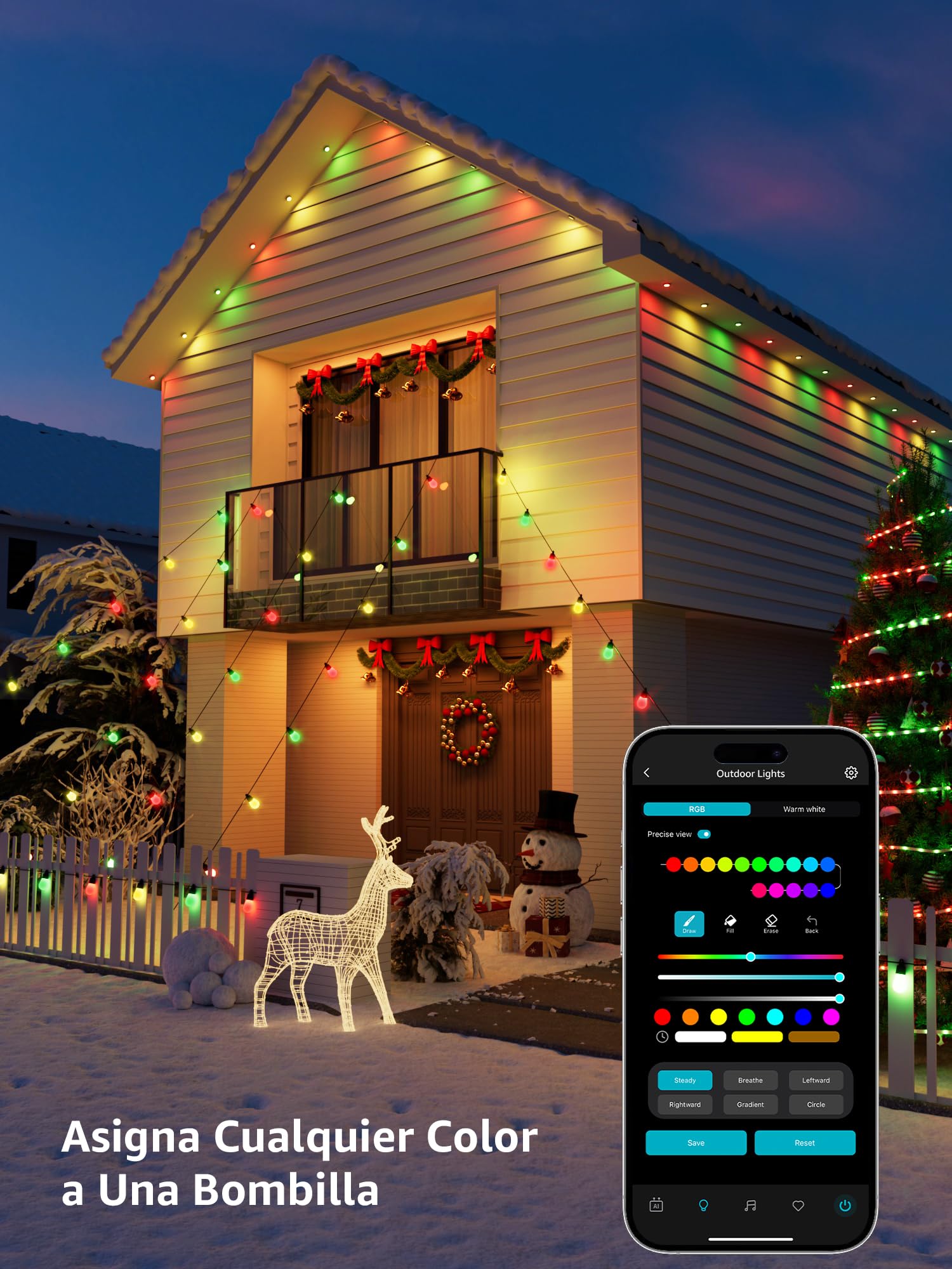 Lepro ZB1 AI Guirnalda de Luces Inteligente 15M, Impermeable IP65 | Diseñador de Iluminación AI Personalizado Usar con Alexa, RGBW Regulable Decoración de Jardín Balcón, No Remoto