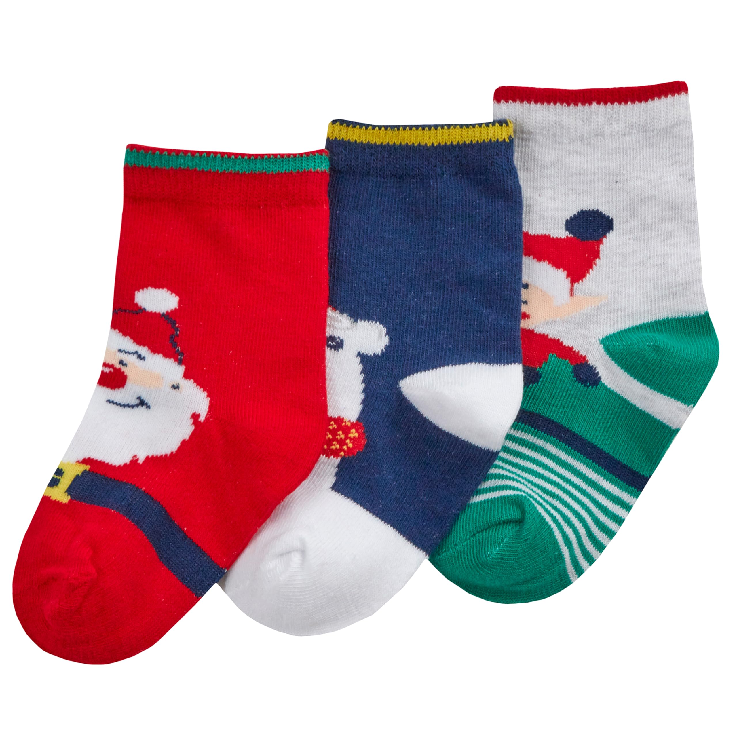 Metzuyan 3 Pairs Baby Girls Boys Christmas Socks Novelty Santa Xmas Socks Cotton Rich Blue Polar Bear 0-0