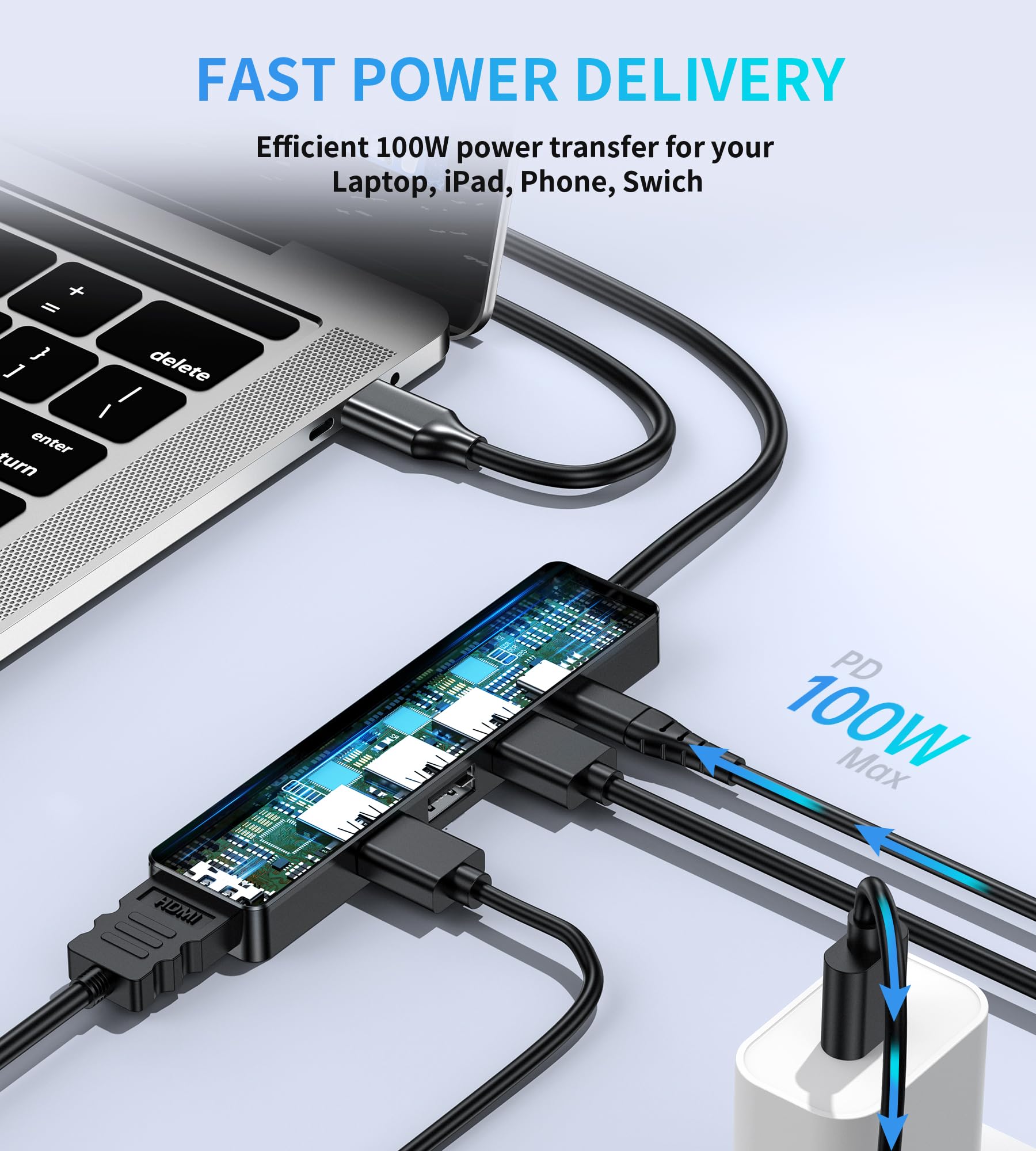 BHHB M80 Hub USB C HDMI 4K/ PD 100W Carica/USB 3.0 5Gbps/ 2*USB 2.0, Hub USBC 5 in 1 Adattatore Multiporta Type C Docking Station Compatibile con MacBook Pro/Air M4 M3 M2 M1, Mac, iMac, iPad, iPhone