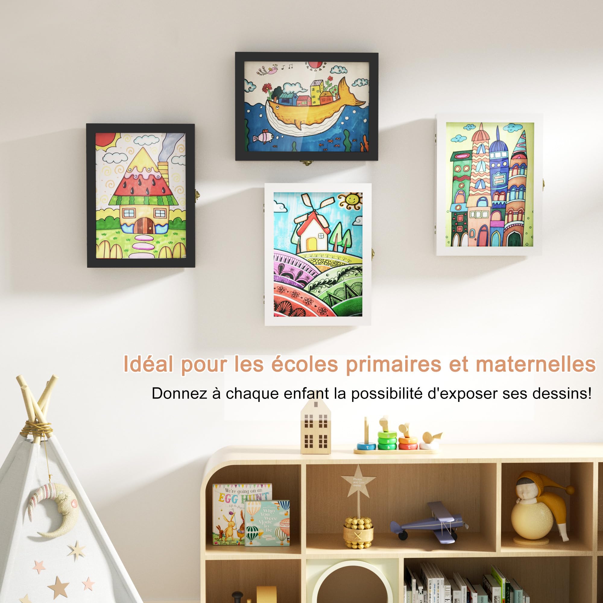 SRIWATANA 2Pcs Cadre Dessin Enfant à Changer A4,Cadre Photo de Rangement d'art pour Enfants Remplissables,Cadre d'art pour Enfants 150 pcs d'art pour les écoles,les maison,Cadeaux pour enfants,Blanc