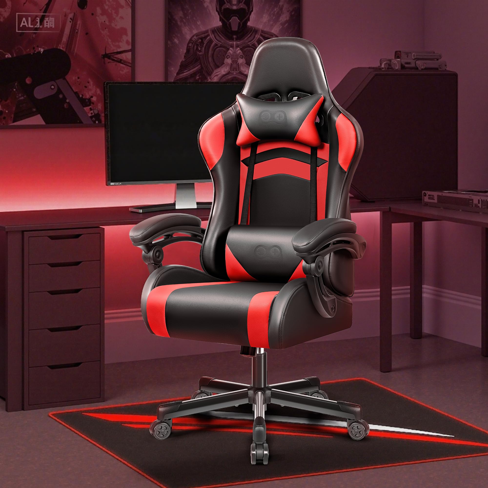 Silla Gaming Ergonómica, Reposabrazos Acolchados, CojÃn Lumbar Ajustable, Capacidad 150-200KG, Color Azul (Clásico, Rosa)