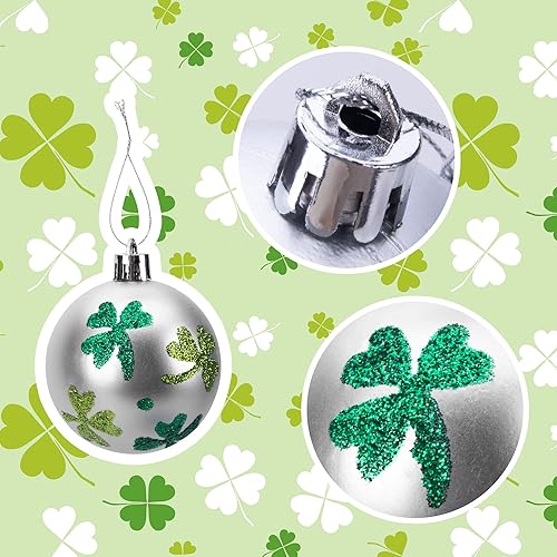 Miniatura 2 de 12 bolas colgantes de San Patricio de 2 pulgadas, adorno de trébol de San Patricio, bola colgante de trébol de buena suerte para fiesta de festival