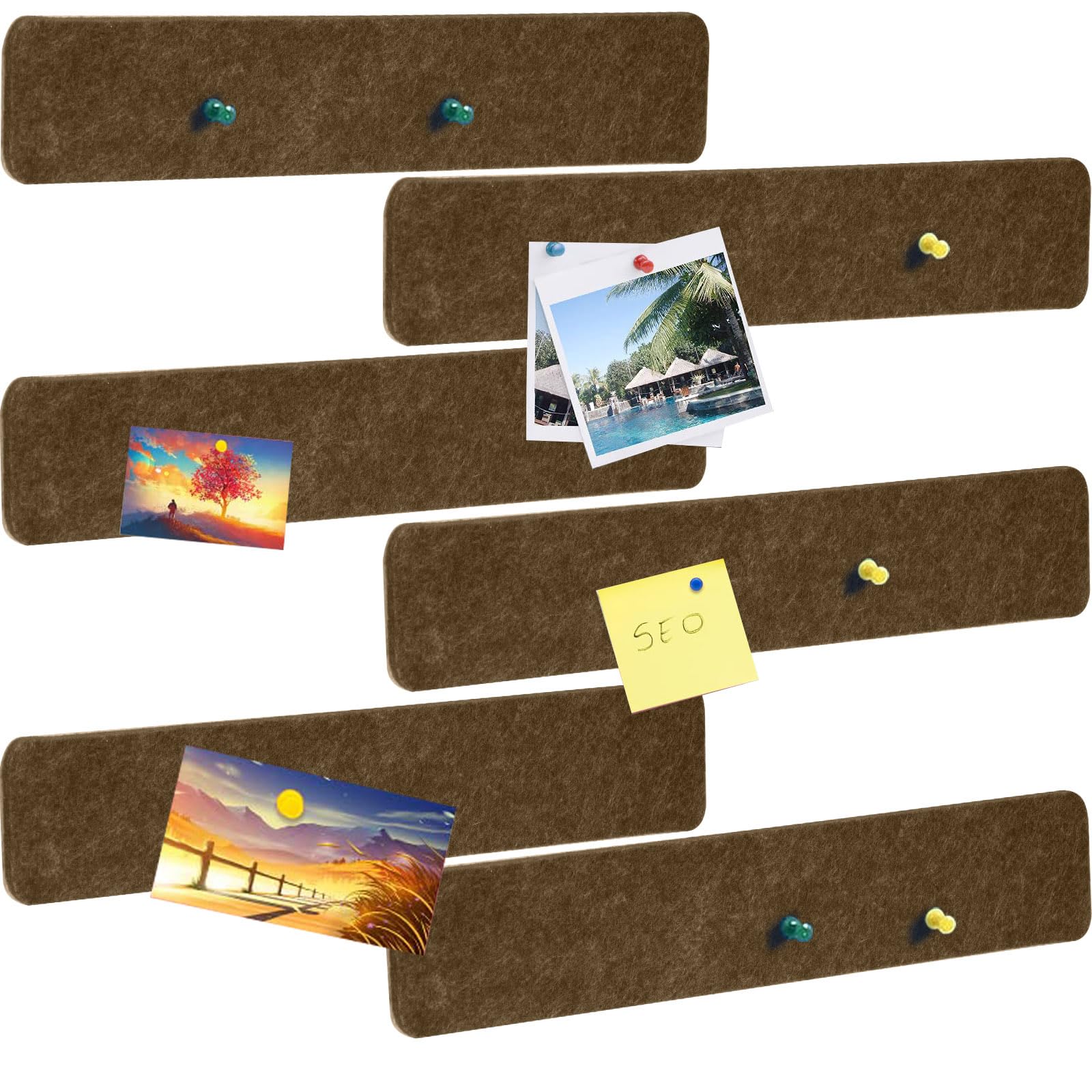 Bulletin Board Strip Felt Pin Board Bar Self Adhesive Pinboard 6PCS Notice Board Felt Wall Tiles Memo Boards for Wall Brown