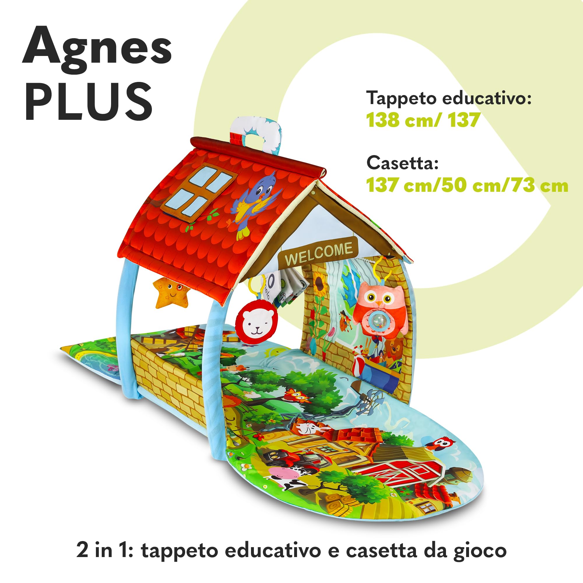 lionelo Agnes Palestrina 2 in 1 con Tappetino Evolutivo 142 x 142 cm | Dalla Nascita, Casetta, Massaggiagengive, Giochi Pendenti, Libricino Interattivo, Sonagli, Sviluppa i Sensi