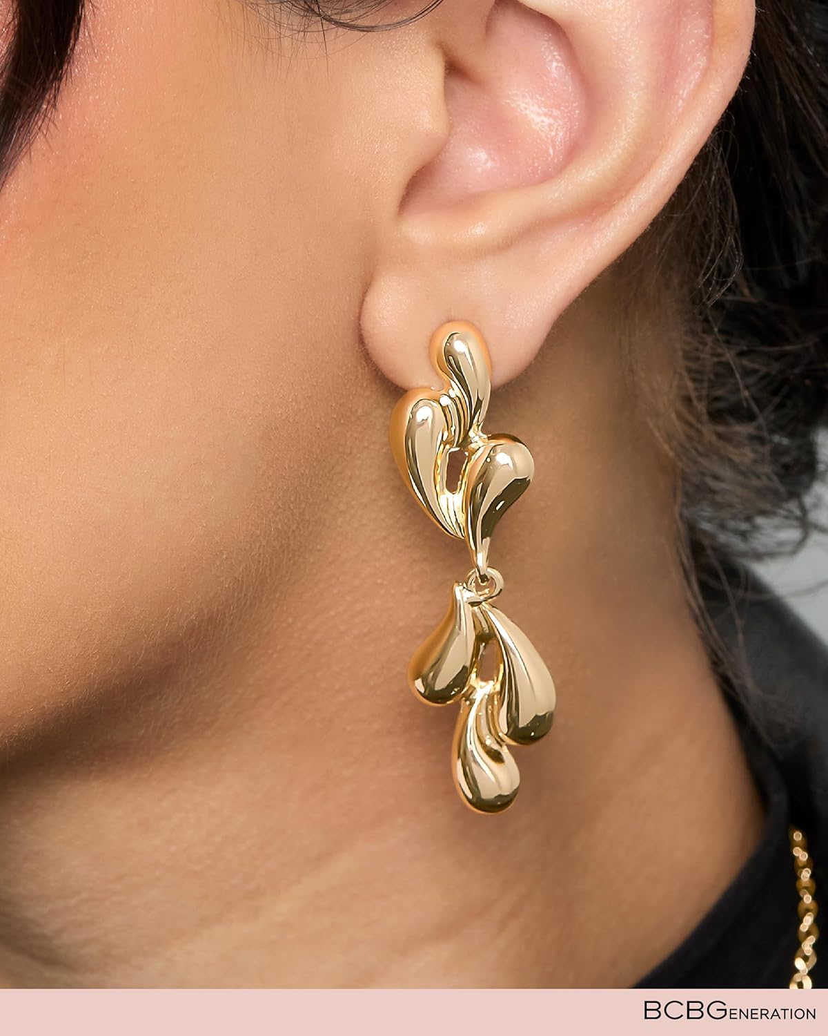 BCBGeneration Squiggle Shape Large Stud Earrings with Dangle Charm, Gold-Tone Drop Earrings for Women - Image 3