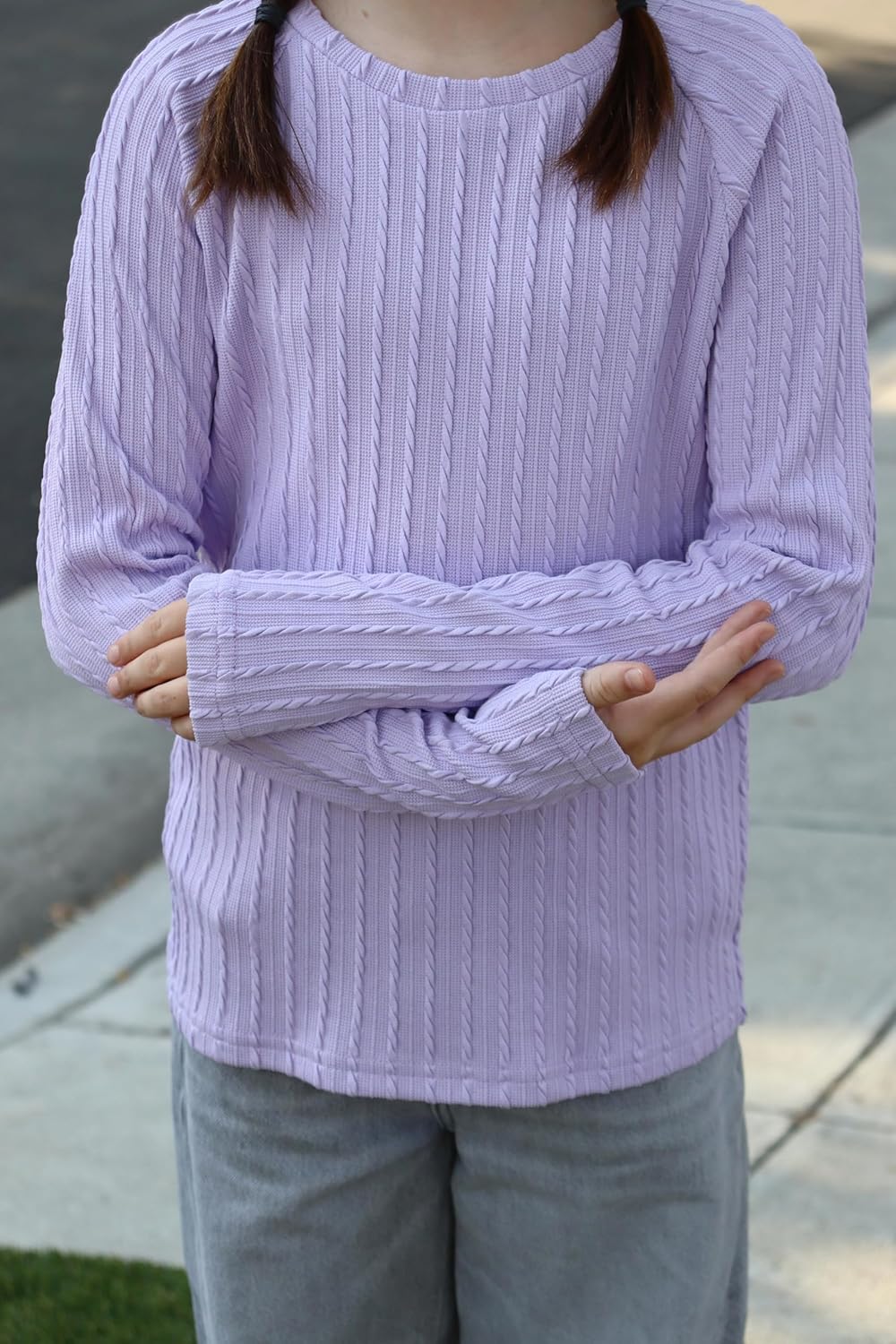 Arshiner Girls Raglan Long Sleeves Shirts Textured Knit Tops for Girls Casual Soft Kids Loose Blouse Tee - Image 2