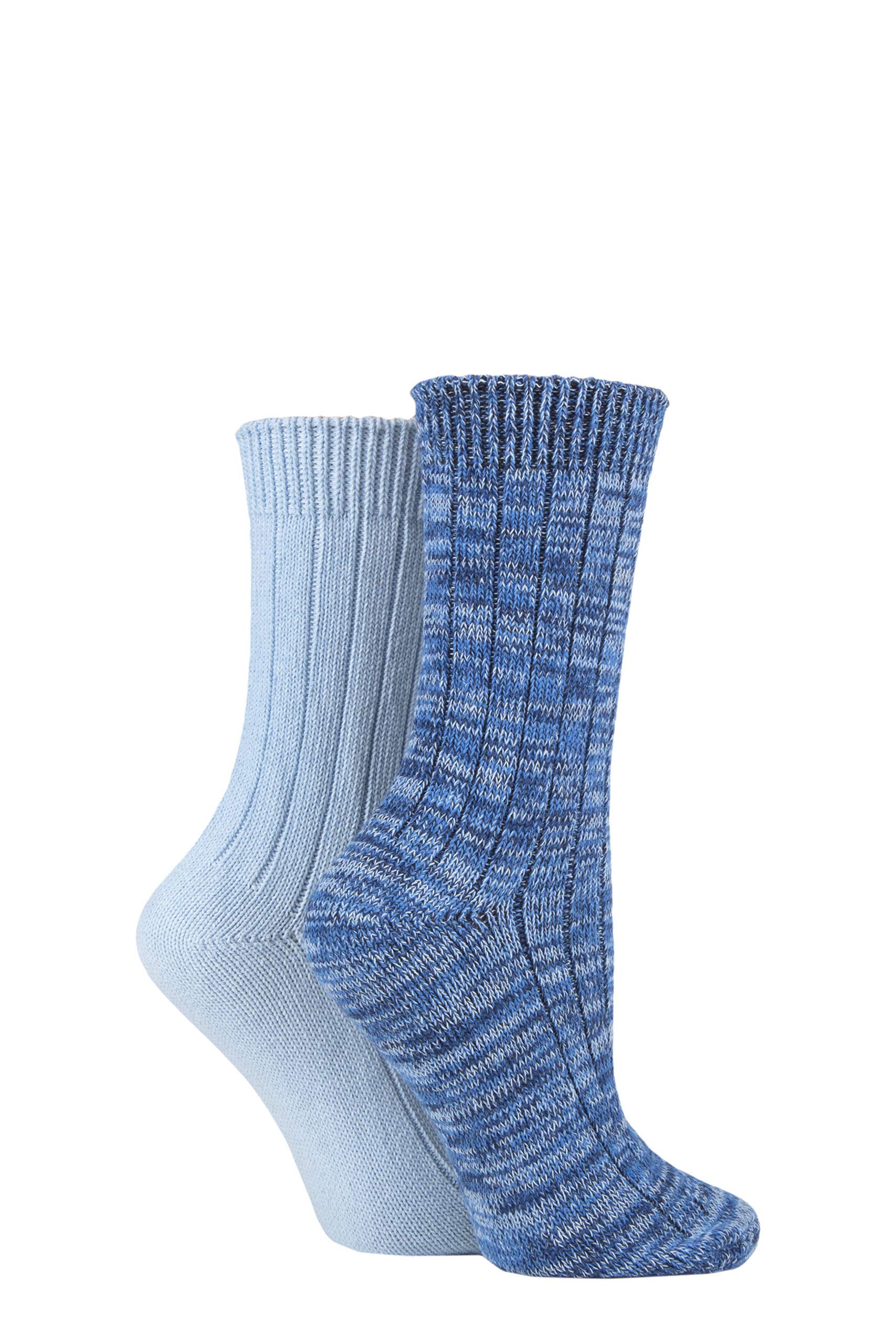 Sockshop Women's Bosphorous Blue Chunky Rib Cotton Boot Socks Pack Of 2 4-8