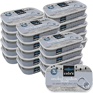 Cole's Smoked Trout Fillet in Extra Virgin Olive Oil | 3.2oz Hand-Packed Cans, Pack of 20 | High Protein, Vitamin D, Preservative-Free