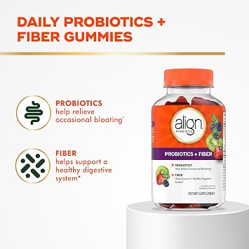 Align Probiotic, Probiotics + Fiber Gummies, Probiotics Help Relieve Occasional Bloating*, Fiber Helps Support a Healthy Digestive System*, #1 Doctor Recommended Probiotic Brand, 90 Gummies