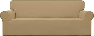 Easy-Going Stretch Oversized Sofa Slipcover 1-Piece Sofa Cover Furniture Protector Couch Soft with Elastic Bottom for Kids, Polyester Spandex Jacquard Fabric Small Checks Golden