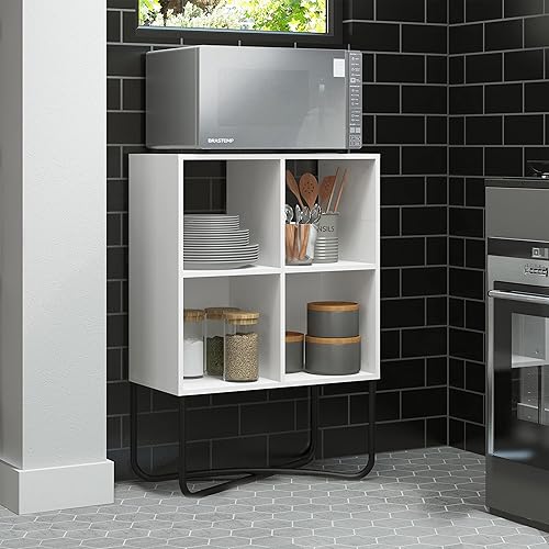 Miniatura 9 de Techni Mobili Estantería de 2 niveles, almacenamiento en cubos para sala de estar u oficina en casa, estantes traseros abiertos para exhibición o