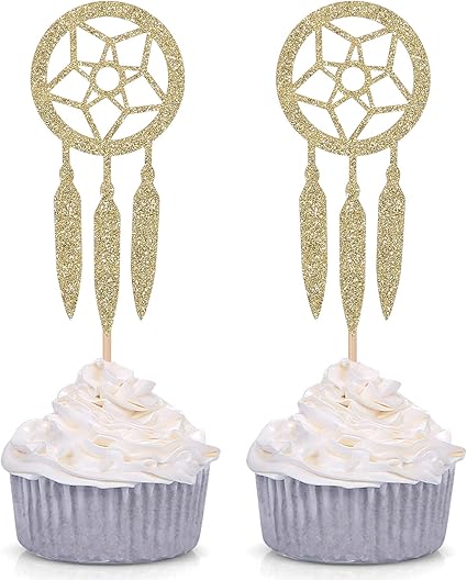 Giuffi Lot De 24 Decorations Pour Cupcakes Motif Attrape Reves Dore Amazon Fr Cuisine Et Maison