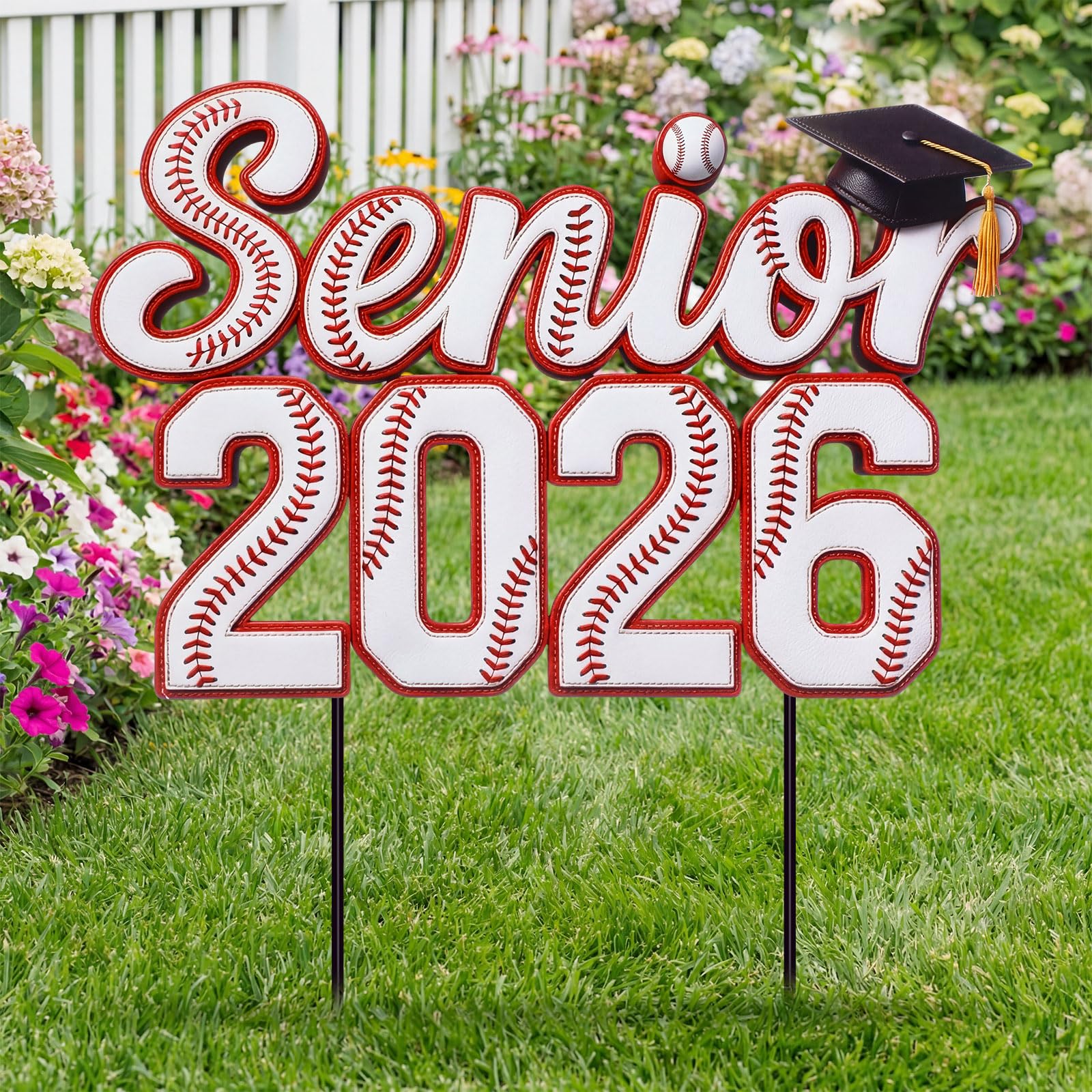 Moxweyeni Graduation Yard Sign 2026 Baseball Senior 2026 Decor Metal 22 Inch Graduation Decorations Yard Sign with Stakes for High School College Grad Celebration Outdoor Lawn Garden Sport Party-image-7