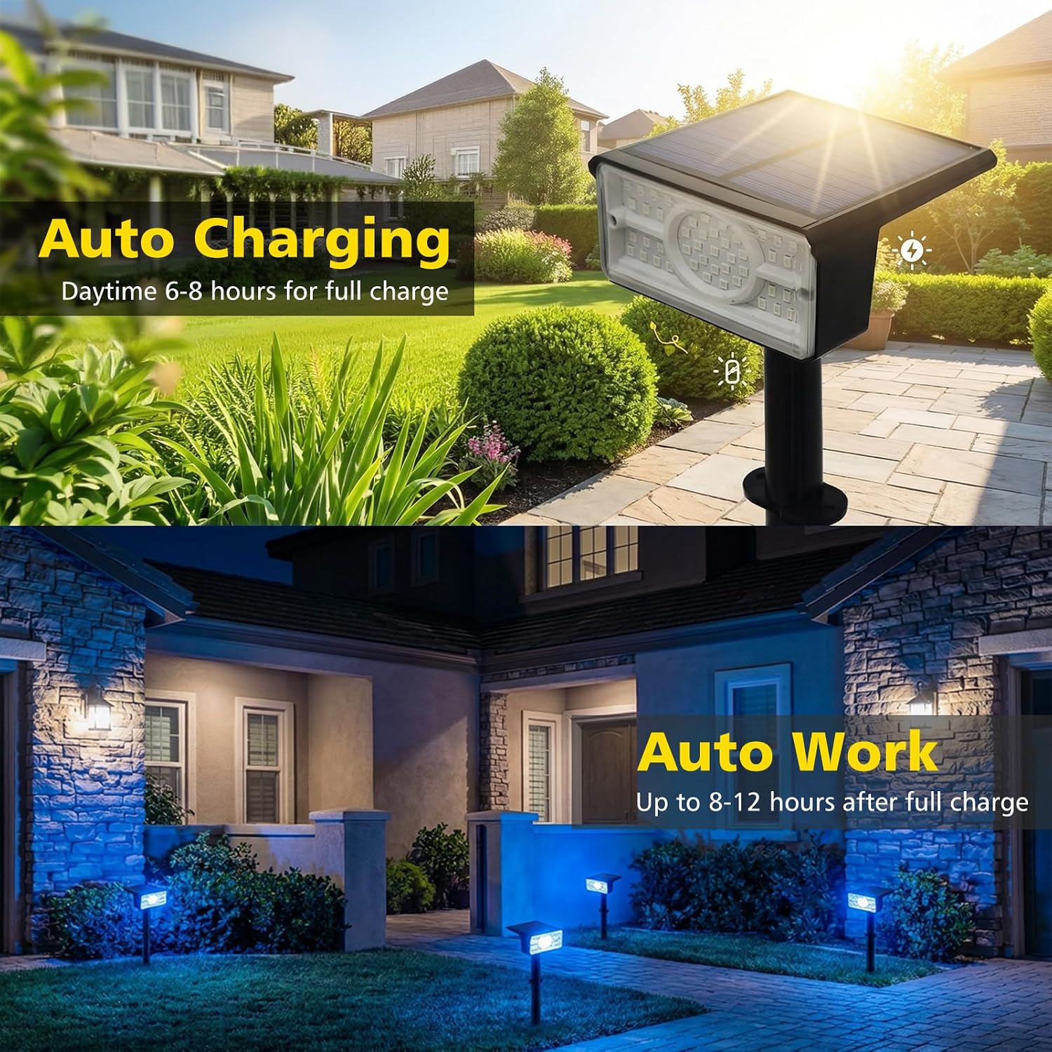 T-SUN Solar Spot Lights Outdoor, 4 Pack 49LED Landscape Spotlights, 2 Lighting Modes Auto ON/Off Solar Lights for Trees, Garden, Yard, Pathway, Driveway(Blue)