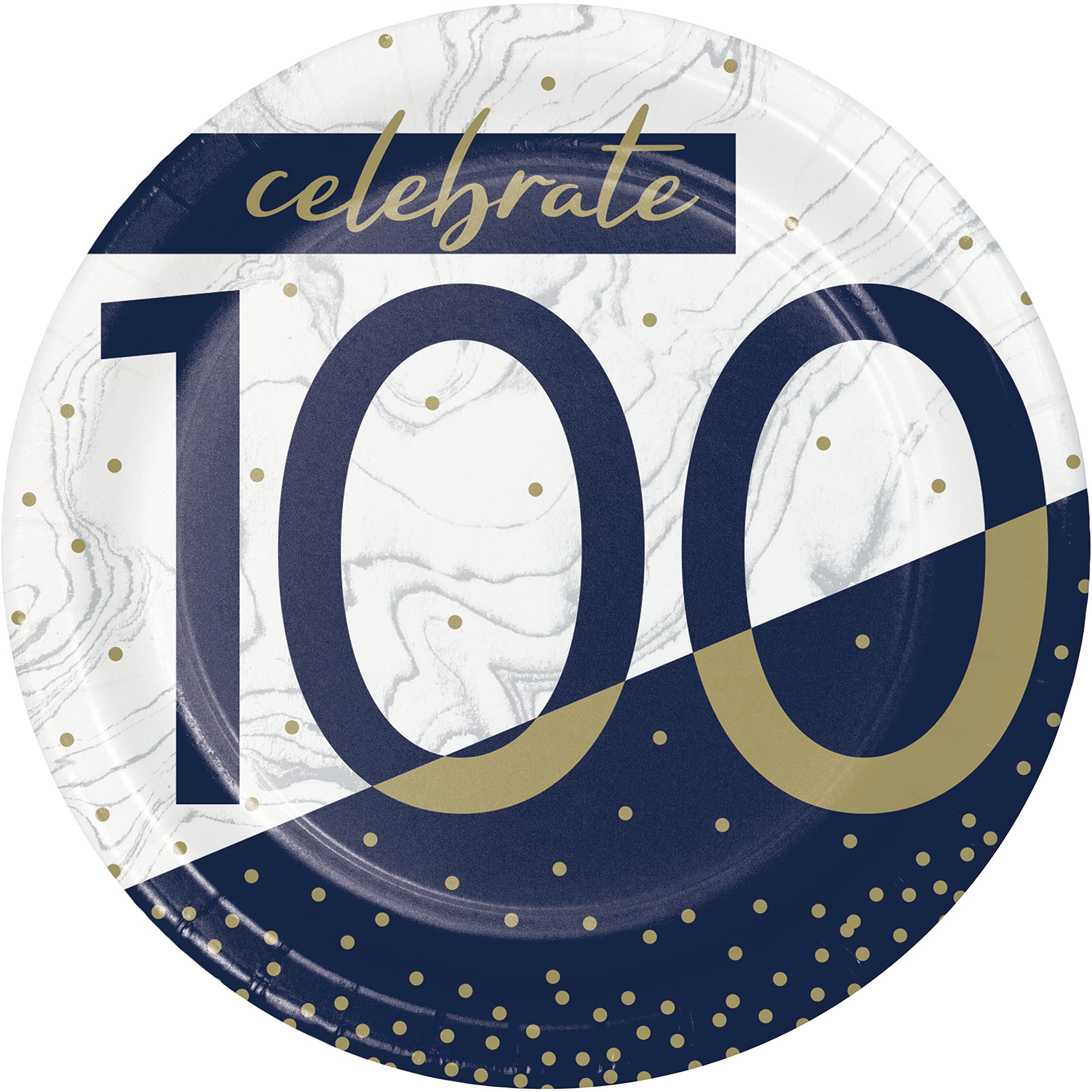 Trendware Navy and Gold 100th Birthday Dessert Plates, 24 ct