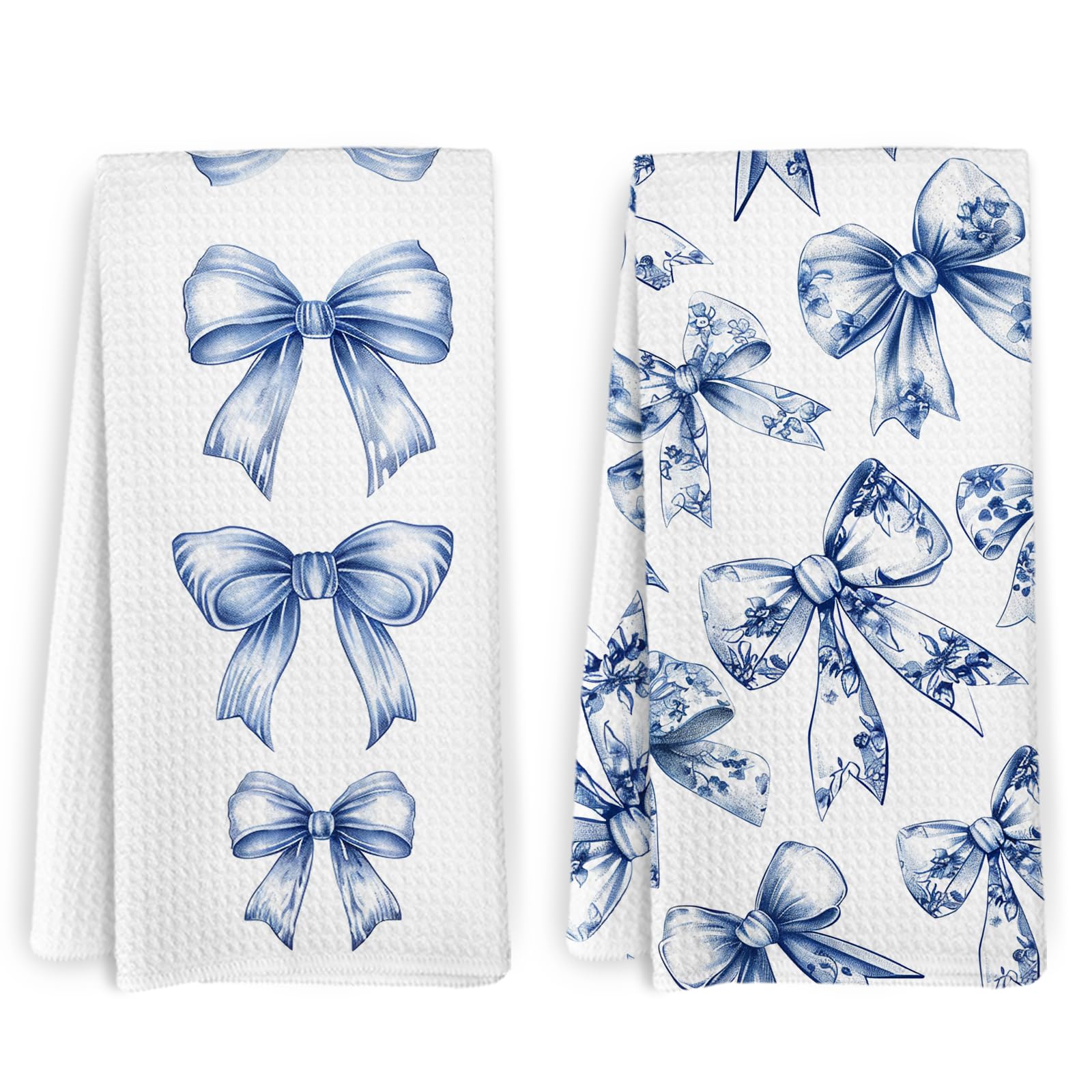 Amazon.com: KFXHANGD Blue and White Bow Kitchen Towels, Coquette Room ...