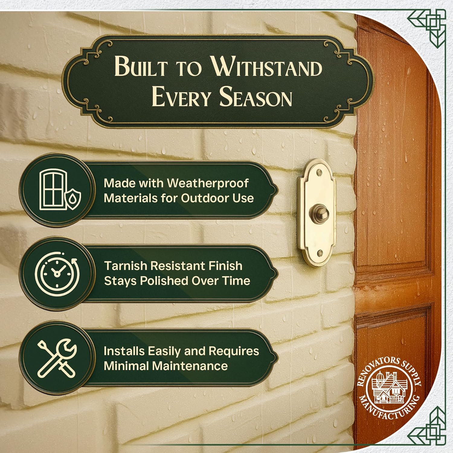 Renovators Supply Manufacturing Doorbell Button 4 in. Lacquered Brass Wired Vintage Push Button with Mounting Hardware Pack of 2