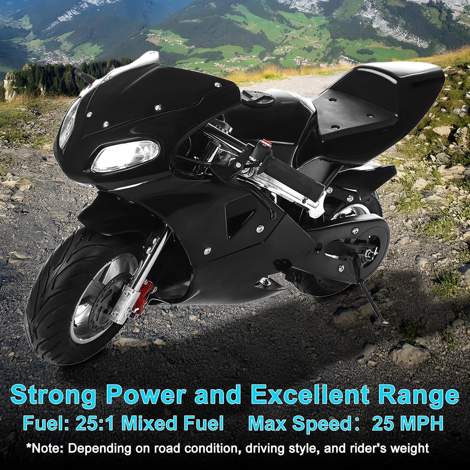 50cc Dirt Bike for Kids, 2-Stroke Kids Gas Motorbike with Front Rear Disc Brakes, Mini Motorcycle with Dual Headlights Off Road Rocket Bike Birthday for Boys and Girls Black