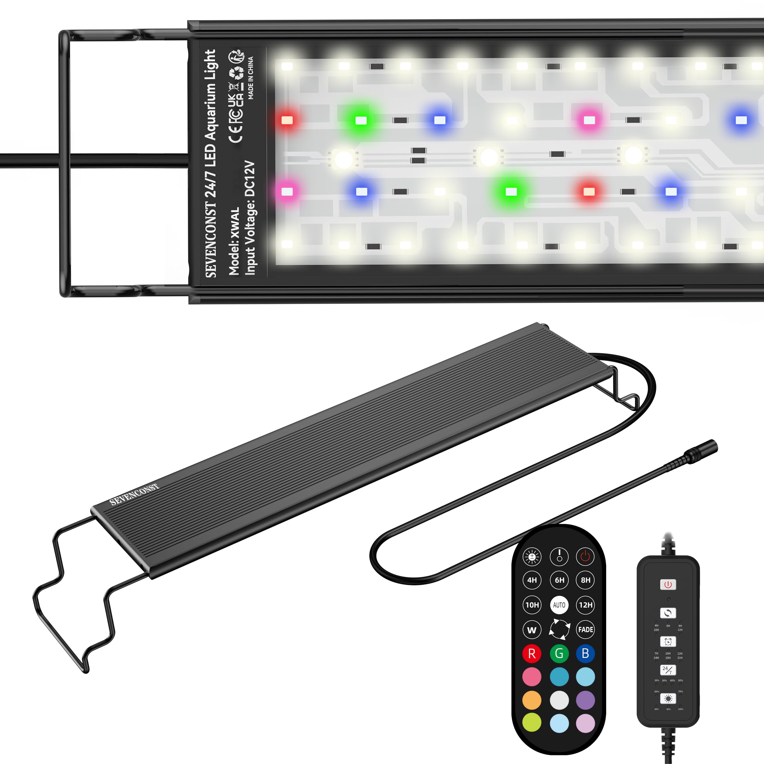 24/7 LED Aquarium Light with Remote for 18-24 Inch Plant & Fish Tank IP68, 12-Color & Gradient & Full Spectrum Light with Timer, Auto On/Off, Brightness, Extendable Brackets for Freshwater