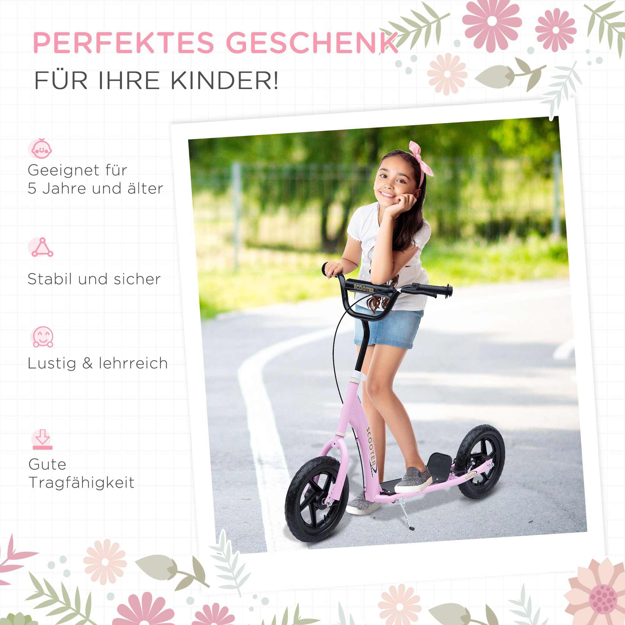HOMCOM Kinderstep Step Scooter Stadsstep Kinderscooter Step Voor Kinderen Kickboard 16 Roze 371 026 4251774914628