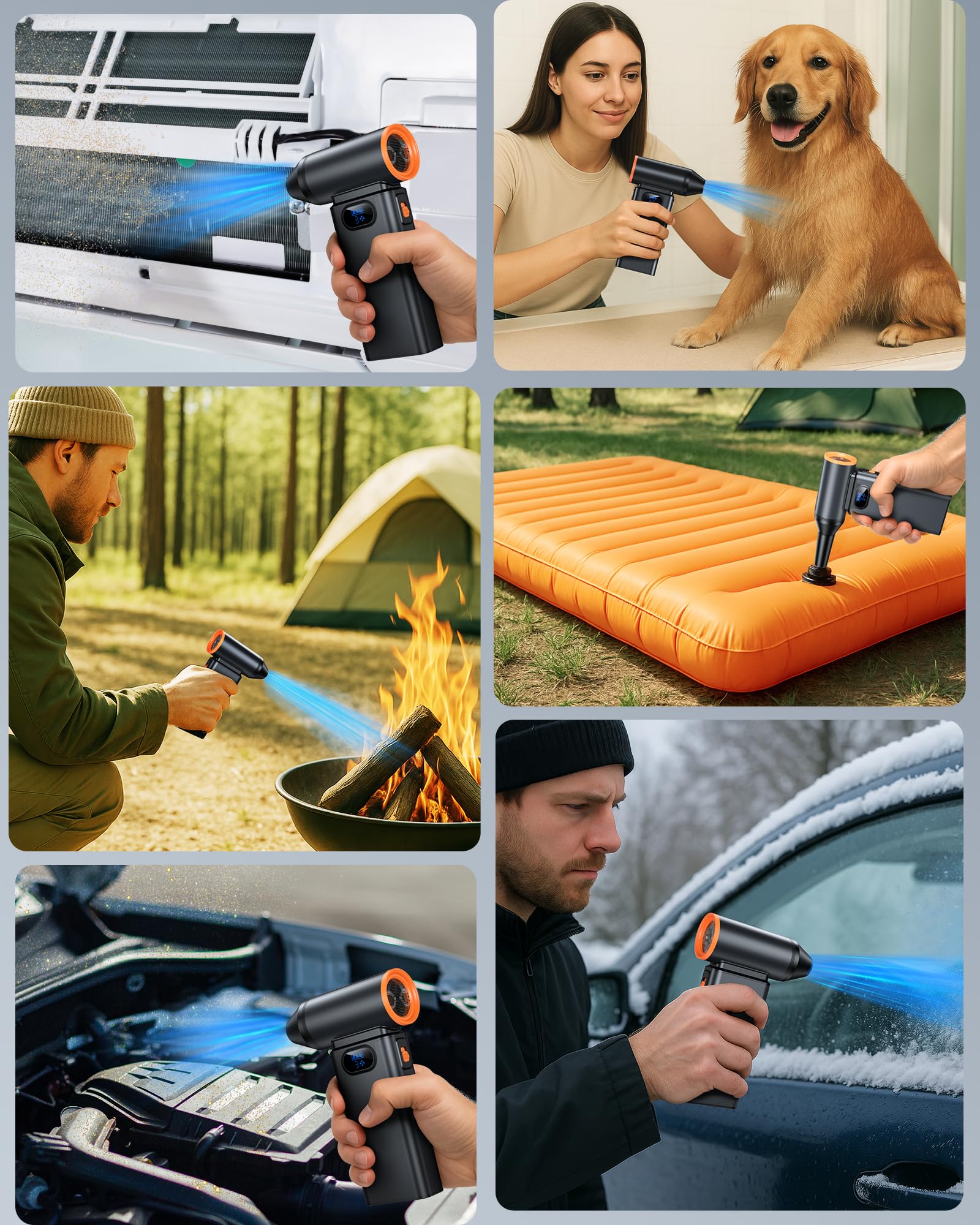 YAMOSO Aria Compressa Elettrico Metallo, 180000 giri/min, 4 Velocità Portatile Soffiatore Potente con Batteria 8000mAh, Luce LED, Mini Aria Compressa Spray per Pulizia PC, Tastiera, Auto, Casa, Divano