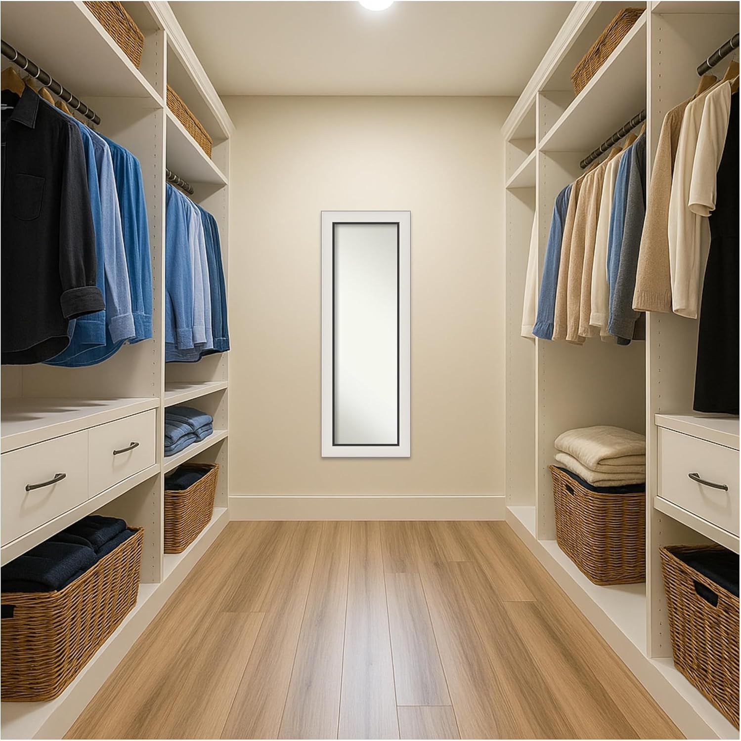 Amanti Art Silver Full Length Mirror for Door, 54x20 Ellie Silver Black Tall Wall Mirror Full Length, Mounted to Door or Closet Wall with no Visible Brackets, Modern Frame, Bedroom Decor