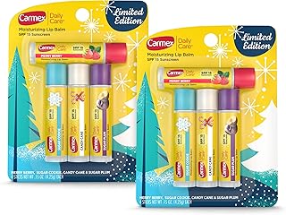Carmex Daily Care Moisturizing Lip Balm Limited Edition Holiday Stick Pack in Sugar Plum, Candy Cane, Sugar Cookie and Merry Berry - 0.15 OZ each, 4 count (Pack of 2)