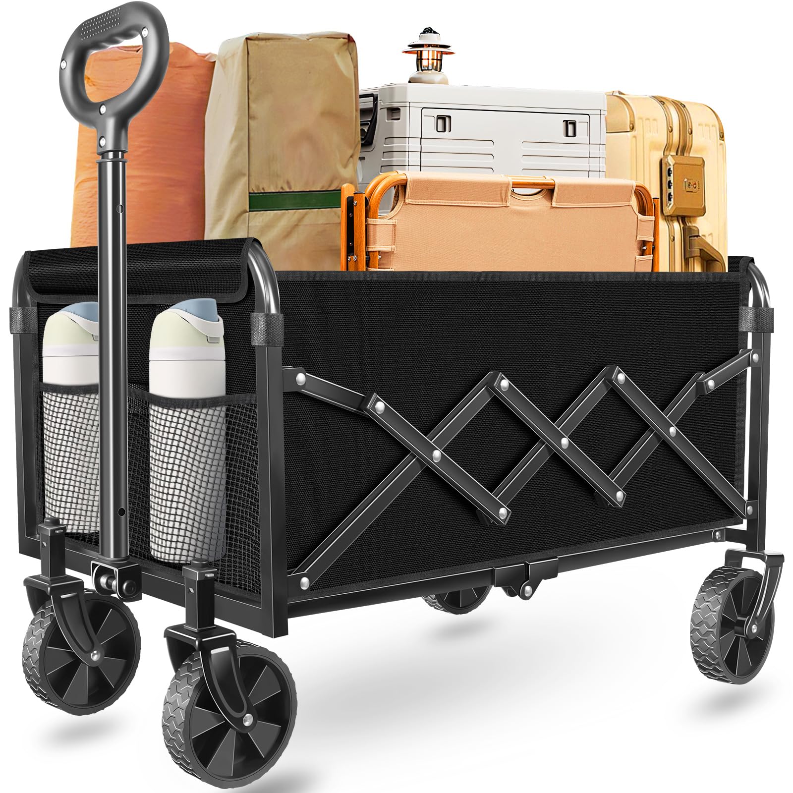 Wagons Carts Foldable, Collapsible Wagon with Wheels — Durable Folding Utility Pull Wagon Cart for Groceries, Picnic & Pets, Park Trips & Small Hauls, 360 lbs Heavy Duty Capacity,Graphite Black-image-28