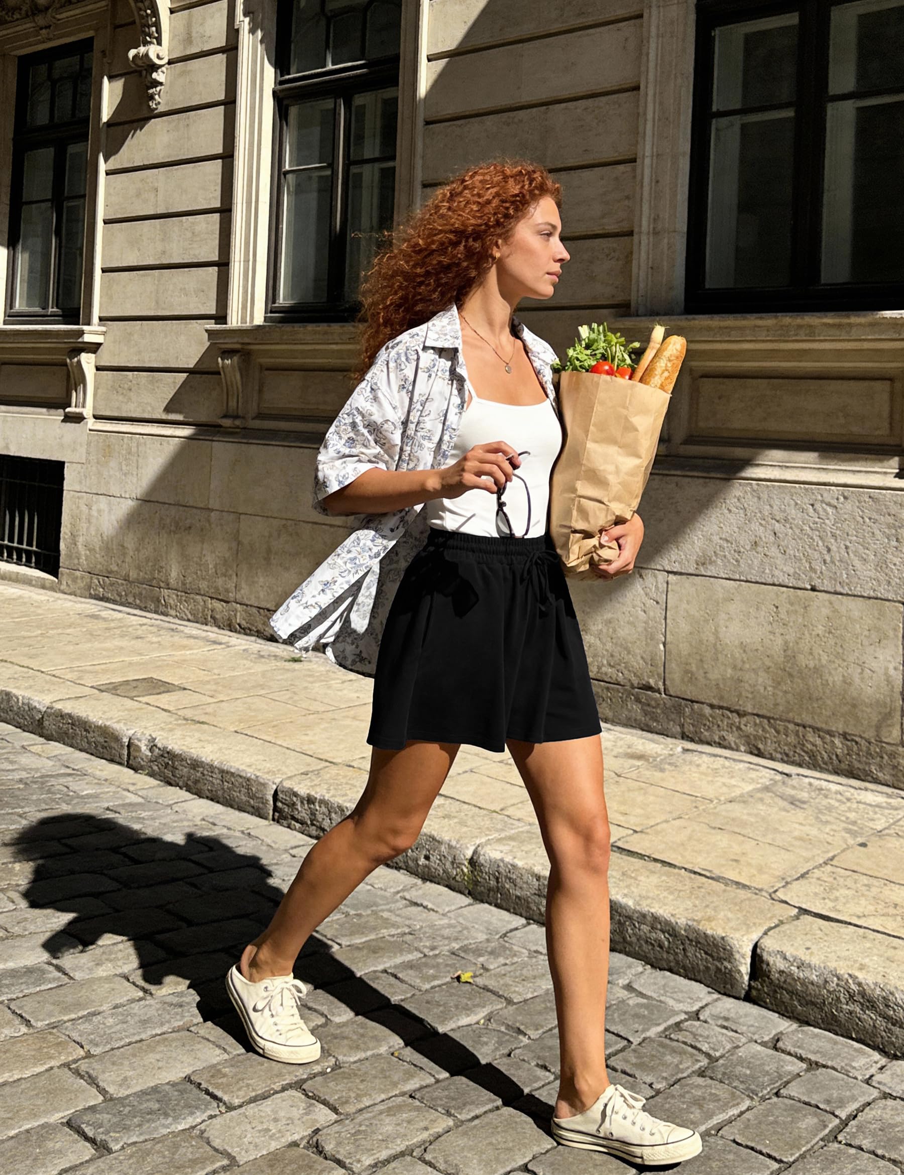 Shorts Damen Sommer Hosenrock Kurze Hose Wide Leg mit Taschen Lose Freizeit Culottes