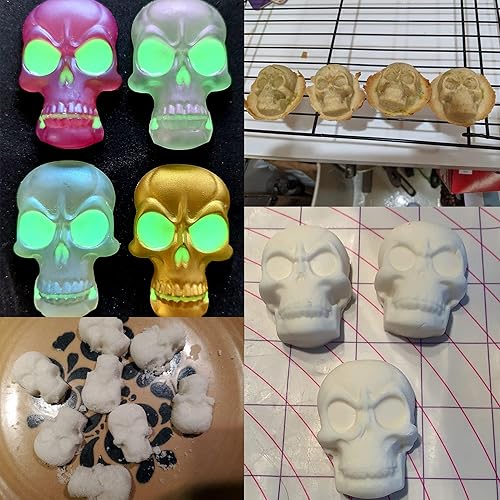 Miniatura 5 de Honbay 4 moldes de silicona para caramelos de chocolate, para Halloween, cabeza de calavera, moldes de fondant, moldes para hornear, moldes de