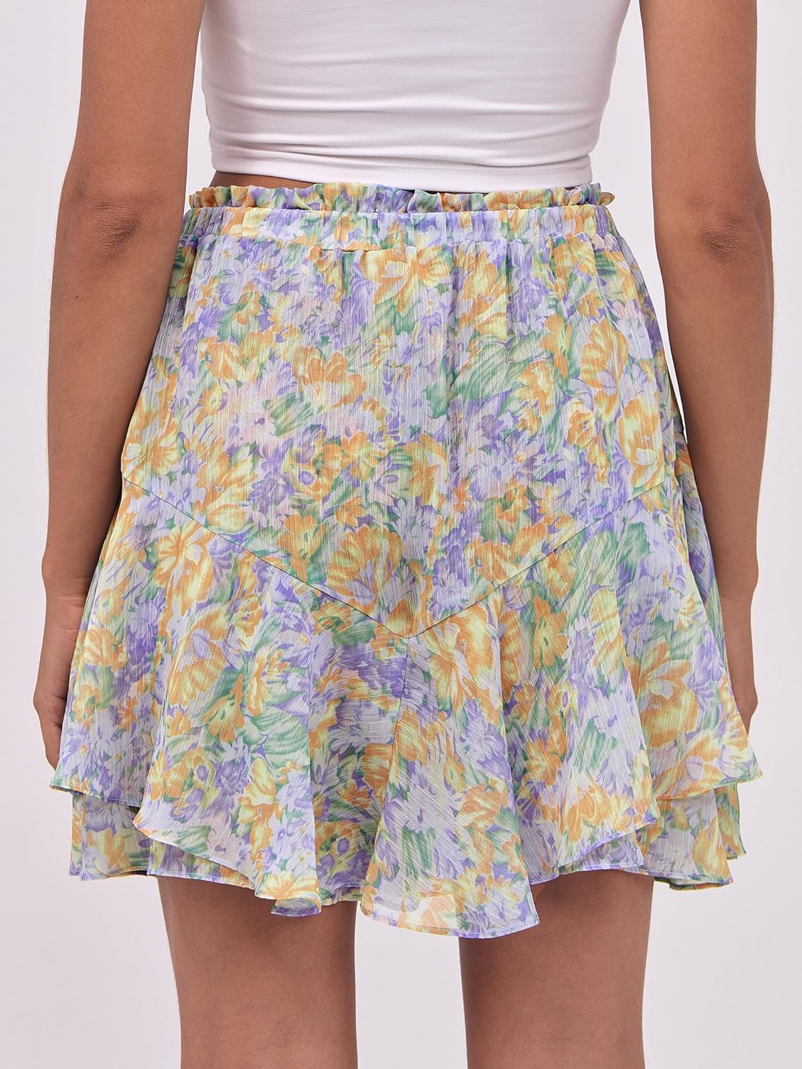 Caracilia Skorts for Women Boho Casual Beach Mini Skirts Summer Floral Ruffle Chiffon Flowy Shorts 2026 Trendy Outfits - Image 5