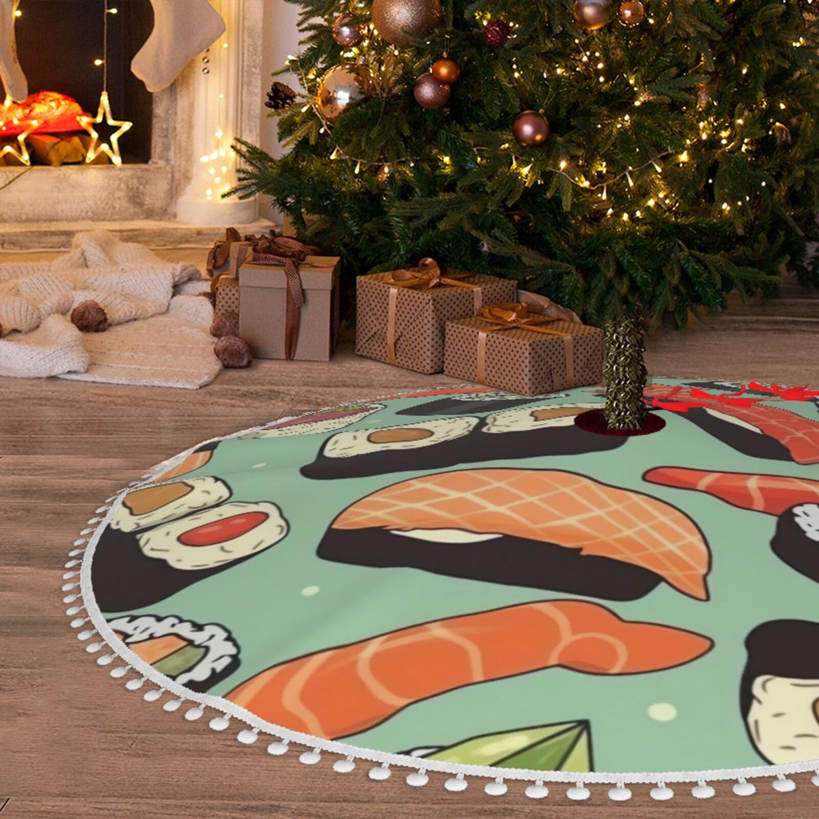 Tapis de sapin de Noël motif sushi pour une décoration de fête en famille