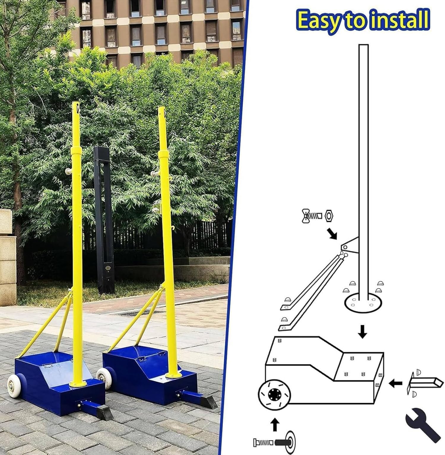 Pali da pallavolo per cortile, con rete da pallavolo/rete da badminton, pali da pallavolo resistenti per interni ed esterni, per adulti e bambini, stadio
