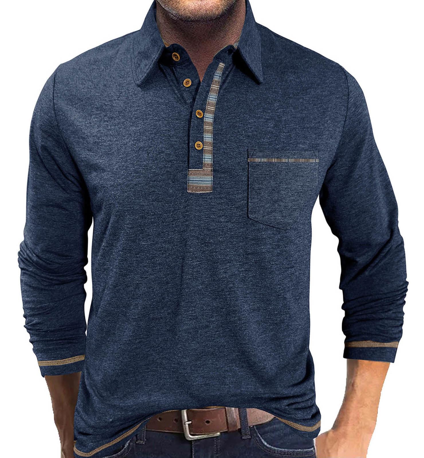 LAOARA Poloshirt Herren Langarm Polo Shirts Tshirt Männer mit Tasche Kragen Brusttasche Langarmshirt Tops M-3XL