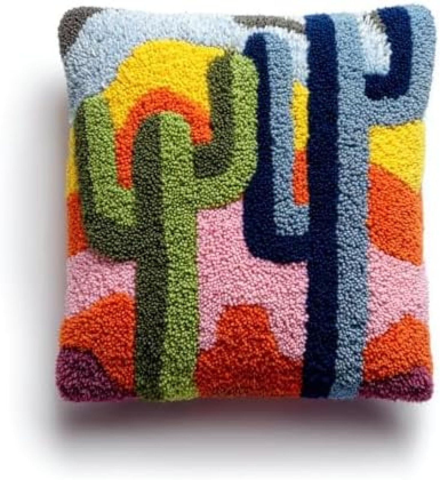 kitphoenix Latch Hook Kit for Adults,Cactus Desert DIY Cushion Cover,Pre-Printed Embroidery Crochet Kit for Beginners,43x43cm,Craft Gift for Women
