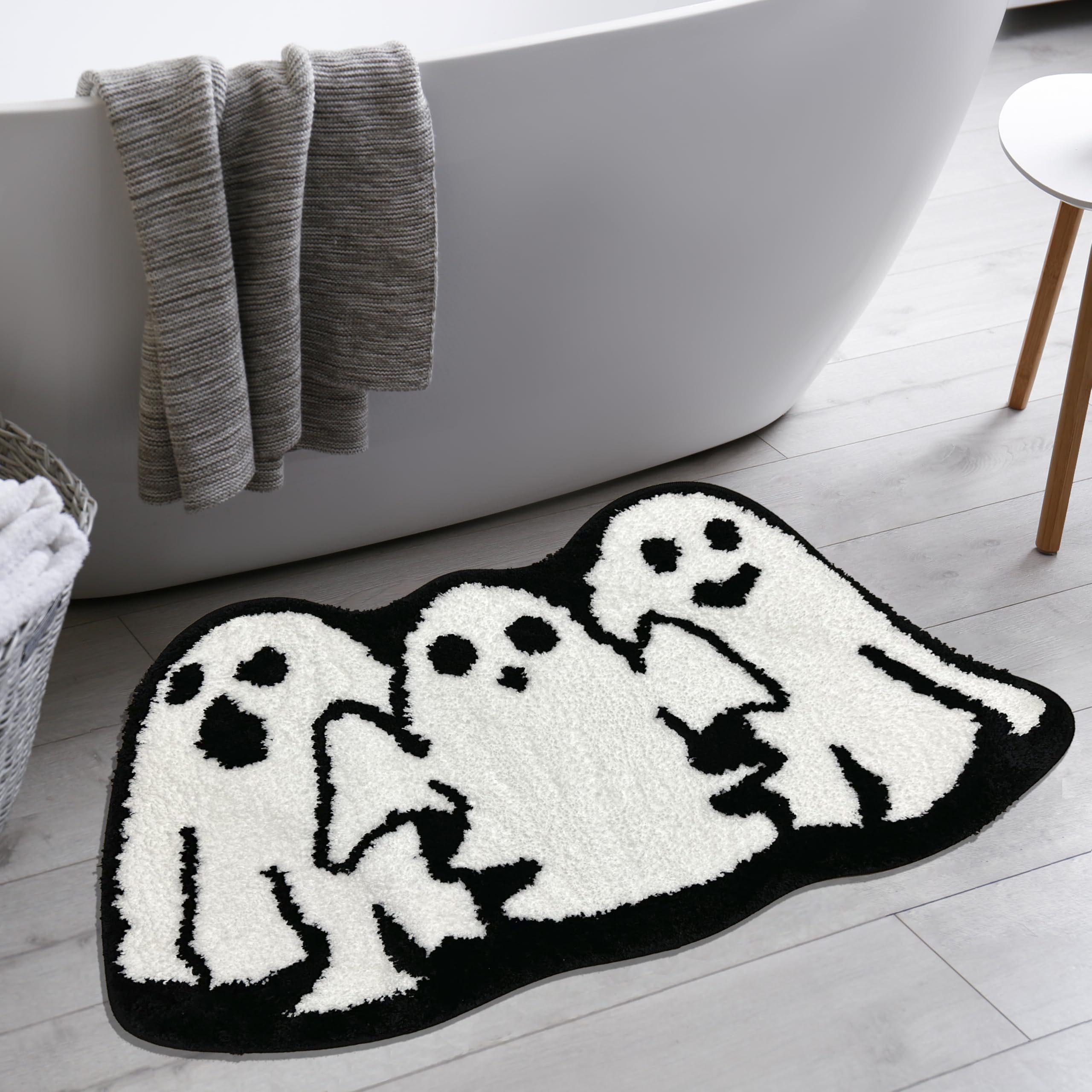Casasphere Geister-Badezimmerteppich, Halloween-Badematte, rutschfester Badteppich, maschinenwaschbar, Gothic-Teppich, 78,9 x 50,8 cm, kleine Teppiche für Haustür, Schlafzimmer, Küche (schwarz)